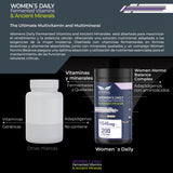 WOMENS DAILY MULTIVITAMIN AND ANCIENT MINERALS 4 en 1, 200 capsulas (1545mg por porcion) con Vitaminas, Minerales, Adaptogenos y Aminoacidos, Hormo Balance, by Eternal Nutrition - Ingredientes Naturales Premium de USA