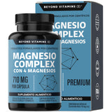 Beyond Vitamins | Magnesio Complex | CON 4 MAGNESIOS: Citrato, Glicinato, Gluconato y Óxido de Magnesio| 710 mg Puro por Cápsula | Suplemento Alimenticio Sin Rellenos-60 cápsulas