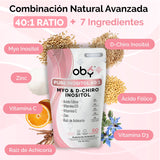 Oby Inositol Pure 40:1 | Myo Inositol y D-Chiro Inositol, Acido folico, Zinc, Prebióticos | Vitaminas para Mujer | Oby Pure Inositol Polvo 300 gr Mezcla Ideal 40:1 y 7 ingredientes | Para 60 días