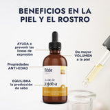 ▶ HEBBE - ACEITE DE JOJOBA | Fortalece Cabello Quebradizo | Hidrata Piel Mixta o Grasa | Propiedades Acondicionadoras | 50 ml | Regula Producción de Sebo | Orgánico y Sin Sulfatos | Perfecto para Masajes Corporales