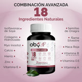 Oby Vitaminas para Mujer +40 | Isoflavonas, Maca, Myo inositol, Colageno Hidrolizado, Onagra, Ñame, Calcio, Hierro, Zinc | Multivitamico Mujer 120 capsulas | 18 nutrientes naturales especializados