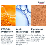 ▶ Eucerin Sun Face Hydro-Fluid FPS 50 + Tono Medio 50ml Protector Solar Facial con Color, textura ligera, suave y refrescante. Rápida absorción sin sensación grasosa o pegajosa