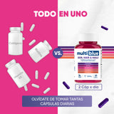 MultiBlue - Colageno + Biotina 60 Capsulas | Formulado con Vitamina D3, Vitamina E y Vitamina C | Vitaminas para Mujer 100% Natural, Sin Gluten, Sin OMG | 2 caps diarias (1 mes Multivitaminico Mujer
