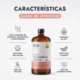 ▶ HEBBE  - Aceite de Almendras 1 L | Anti-Envejecimiento Facial | Humectante y Nutritivo | Fortalecedor de Pestañas | Tratamiento de Afecciones Cutáneas | Contenido de 1 L
