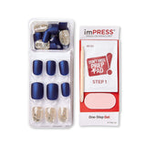 KISS ImPRESS Manicura a presión, kit de uñas, tecnología PureFit, uñas cortas de presión, cuadradas, impecables, incluye almohadilla de preparación, mini lima, barra de cutículas y 30 uñas falsas