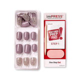 KISS ImPRESS Manicura a presión, kit de uñas, tecnología PureFit, uñas cortas de presión, cuadradas, impecables, incluye almohadilla de preparación, mini lima, barra de cutículas y 30 uñas falsas