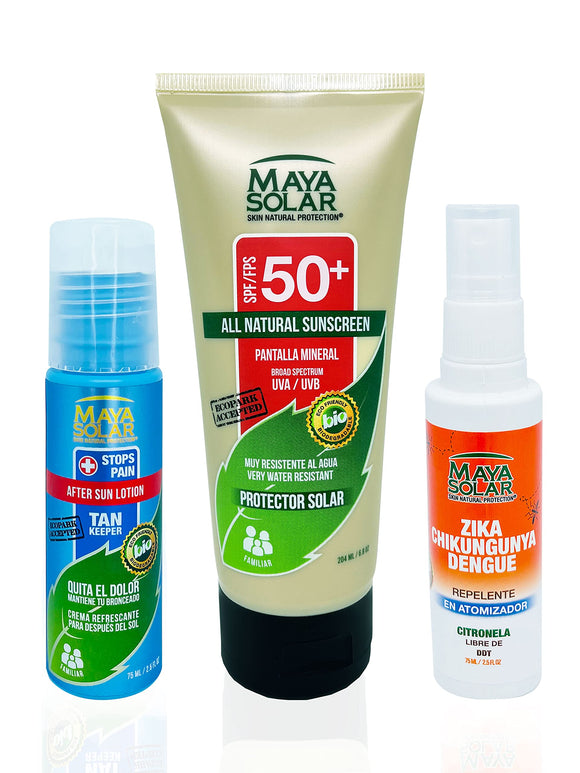 Kit De Playa. Cuidado Total (Bloqueador 204 ml, AfterSun 75ml y Repelente en spray 75ml)