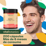 Biotina Pura + Colageno Hidrolizado con 200 capsulas [6 meses]. VitalBotanics. Biotina. Suplemento Multivitaminico Con Biotina Colageno y Vitamina C para Hombre y Mujer. Vitaminas.