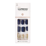 KISS ImPRESS Manicura a presión, kit de uñas, tecnología PureFit, uñas cortas de presión, cuadradas, impecables, incluye almohadilla de preparación, mini lima, barra de cutículas y 30 uñas falsas