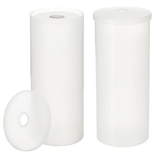 Organizador de papel higiénico de plástico con tapa, 3 rollos de almacenamiento de pañuelos que ahorran espacio para el baño, se adapta debajo del fregadero, cambiador, estante, en el gabinete, esquina, colección Aura, paquete de 2, escarcha