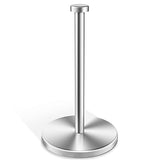 Soporte para toallas de papel, soporte para rollo de toallas de papel de pie para cocina y baño, con ventosas de base pesada para operación con una sola mano (plata)