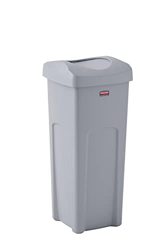 Rubbermaid Commercial Untouchable Trash Can with Swing Lid Combo, 23-Gallon, Rectangular, Gray,