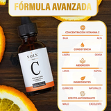Serum Vitamina C y Ácido Hialurónico Facial. Aclara la Piel, Antimanchas facial + Antiarrugas + Antioxidante, Suero Facial de Día Vitamina C 20% y Vitamina E , Skin care SQIN LX, 30ml