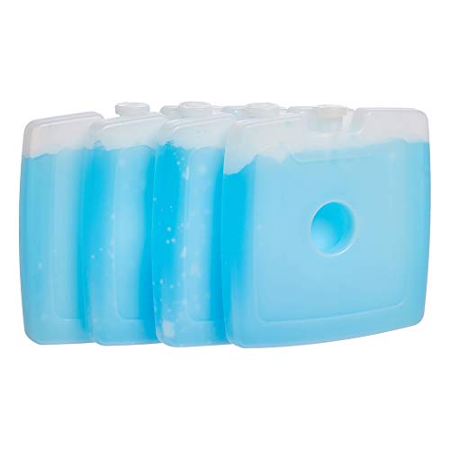 Amazon Basics Paquete de hielo cuadrado reutilizable de lados duros, 4.7 x 4.7 x 0.5 pulgadas, azul, paquete de 4