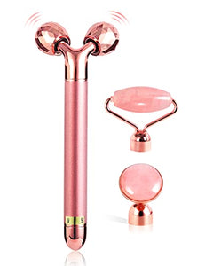 Masajeador facial 3 en 1 para las mujeres 3D V Línea de Levantamiento de Cuarzo Rosa Cara Rodillo de Cuidado de la Piel Herramientas Eléctrico Vibrador de Ojos Herramienta de Levantamiento de Cara Doble Reductor de barbilla HANABEE Anti Envejecimiento Mas