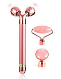 Masajeador facial 3 en 1 para las mujeres 3D V Línea de Levantamiento de Cuarzo Rosa Cara Rodillo de Cuidado de la Piel Herramientas Eléctrico Vibrador de Ojos Herramienta de Levantamiento de Cara Doble Reductor de barbilla HANABEE Anti Envejecimiento Mas