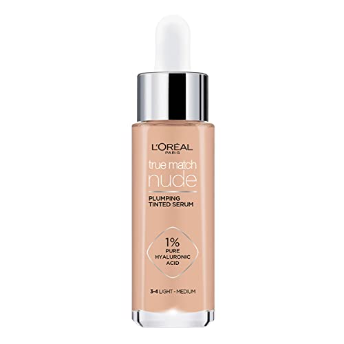 L'Oréal Paris Serum rellenador con color y ácido hialurónico, True Match , Tono 3-4 Light Medium