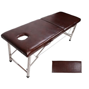 Cama Plegable, Mesa De Masaje De Cuero De PU Plegable Cama De Masaje De Spa De Piernas De Acero Inoxidable Para El Salón De Casa Marrón Oscuro, Estructura Compacta Para El Hogar, Salón De Belleza, Hot