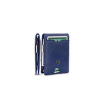 TRAVANDO AUSTIN - portafolios delgada para hombre con clip para dinero, bloqueo RFID, soporte para tarjetas de crédito plegable para hombre con caja de regalo, Azul y metal