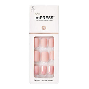 KISS imPRESS - Manicura a presión, kit de uñas, tecnología PureFit, uñas cortas a presión, mantener en contacto, incluye almohadilla de preparación, mini lima, palo de cutícula y 30 uñas postizas