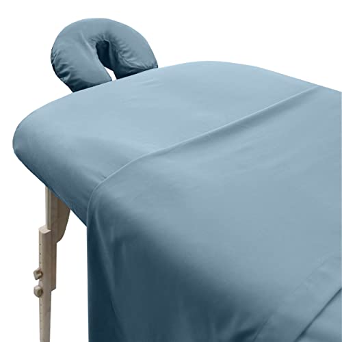 London Linens Juego de sábanas de microfibra suave para mesa de masaje, 3 piezas, incluye funda para mesa de masaje, sábana bajera de masaje y funda para reposa cara de masaje (azul claro)