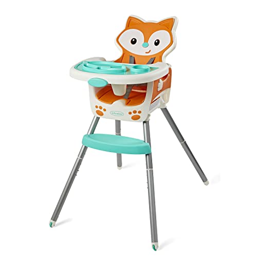 Infantino - Silla de bebé 4 en 1 – Ahorro de espacio, elevador multietapa y silla para niños pequeños con alfombrilla multiusos para comida y charola apta para lavavajillas, en un diseño de zorro