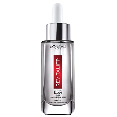 Hyaluronic Acid Serum by L’Oreal Paris Skincare, Revitalift Derm Intensives Pure Hyaluronic Acid Anti-Aging Face Serum for Visibly Plumped Skin and Reduced Wrinkles, Paraben Free, 1.0 oz.