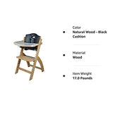 Abiie Beyond Wooden Trona con bandeja para bebé, el asiento perfecto que funciona como trona para niños pequeños (a partir de 6 meses) o como silla de comedor (madera al natural - cojín negro)