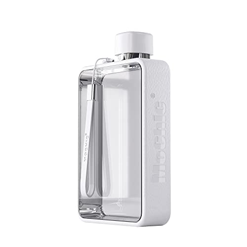 MoChic - Botella de agua plana para viajes, portátil, sin BPA, A5, botella de agua para deportes, camping, gimnasio, fitness, al aire libre, 368 g, cabe en cualquier bolsa (blanco)