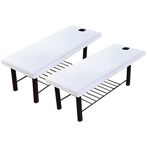 Sábana de mesa de masaje, funda de cama de masaje con agujero facial, sábanas bajeras lavables y reutilizables (blanco, 2 piezas)