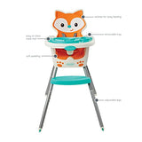 Infantino - Silla de bebé 4 en 1 – Ahorro de espacio, elevador multietapa y silla para niños pequeños con alfombrilla multiusos para comida y charola apta para lavavajillas, en un diseño de zorro