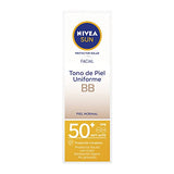 NIVEA SUN Protector Solar Facial BB Tono Uniforme (50 ml), con Color que se Adapta a tu Tono de Piel, Bloqueador solar FPS 50+, no Grasoso para Todo Tipo de Piel