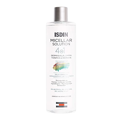 ISDIN Micellar Solution 4 en 1 Agua Micelar: Limpia, Desmaquilla, Hidrata y Tonifica, 400ml