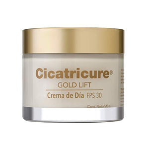 Cicatricure GOLD LIFT, Crema de Día, reduce arrugas gravitacionales, mejora la elasticidad y producción de colágeno, con calcio, silicio, FPS 30 y péptidos con oro, tarro 50 g