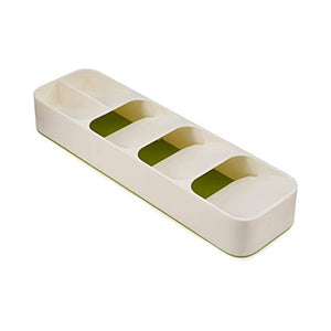 Bandeja organizadora compacta para cubiertos de cocina, pequeña, color blanco/verde