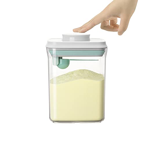 Contenedor hermético para almacenamiento de alimentos – Contenedor desplegable con cuchara – 1,5 cuartos de galón para almacenamiento de leche y más alimentos, cuadrado, transparente