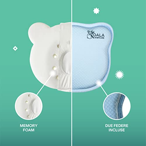 Koala Babycare Almohada de espuma viscoelástica para recién nacido, evita la plagiocefalia de cabeza plana con dos fundas extraíbles, almohada moldeadora de cabeza de bebé para la prevención del síndrome de cabeza plana