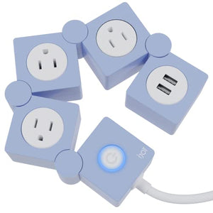 iJoy Regleta de alimentación flexible, 3 salidas de CA y 2 puertos de carga USB con cable de extensión de 5 pies, extensor de salida protector de sobretensiones decorativo para oficina en casa, recámara, habitación y más (azul claro)