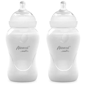 Advanced by Evenflo, Biberón Anticólicos Cuello Ancho, Transparente, Flujo Medio, 9oz/270ml, 2 piezas, MEX.