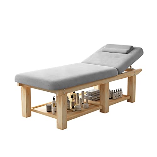 Mesa de Fisioterapia, Cama de Masaje con Estructura Robusta de Marco de Madera Maciza de Tela Agradable a la Piel, para Masaje Belleza Tatuaje (Color : Grey, Size : 190 * 80 * 63cm)