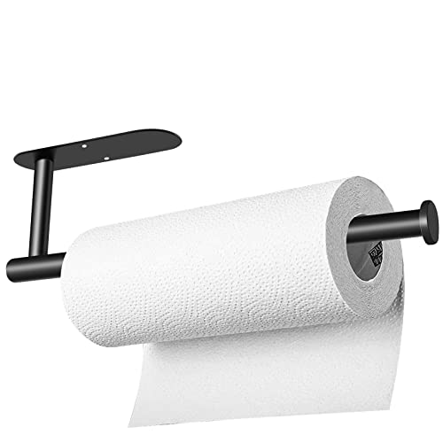 Portarrollos para Cocina, Soporte para Toallas de Papel, Portarrollos de Papel de Cocina de Acero Inoxidable, Papel de Baño Portarrollos, Disponible en Adhesivo y Tornillo (Negro)