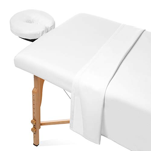 Juego de sábanas de microfibra para mesa de masaje (3 piezas, incluye sábanas planas y bajeras con funda para la cuna), color blanco