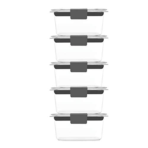 Rubbermaid Brilliance Recipientes de almacenamiento de alimentos con tapas para almuerzo, preparación de comidas y sobras, aptos para lavaplatos, 1.3 tazas, transparente/gris