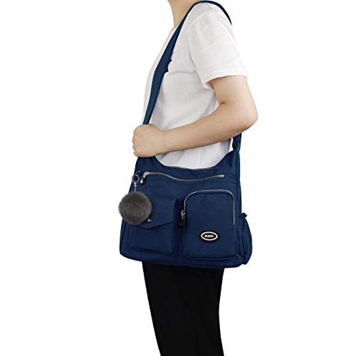 SUKRY Bolsa cruzada de nailon para mujer con bolsillo RFID antirrobo, bolsa de hombro impermeable y bolso de mano, Azul oscuro