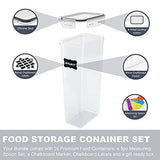 Contenedores herméticos de almacenamiento de alimentos, 16 recipientes de plástico para organización de cocina, organización y almacenamiento de despensa, ideal para espaguetis, cereales, harina y azúcar, con etiquetas y juego de cucharas