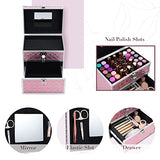 Costravio Caja organizadora de suministros de uñas, estuche de almacenamiento de esmalte de uñas, para tecnología de uñas o uso doméstico, con cajón y ranuras, estuche de viaje para tren de maquillaje portátil con cerradura, Rosa (Vibrant Pink)