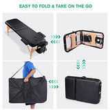 Mesa de masaje profesional ligera, portátil, 3 secciones, 84 pulgadas, cama ancha para pestañas de salón de spa, altura ajustable, marco de madera reforzada, cama facial plegable con bolsa de transporte, color negro