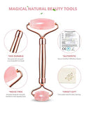 Gua Sha - Rodillo de jade, rodillo facial de cuarzo rosa, herramientas para el cuidado de la piel, masajeador facial de belleza, rodillo de ojos para ojos hinchados, regalos de cuidado personal para mujeres, juegos y kits de cuidado de la piel HANABEE (ro