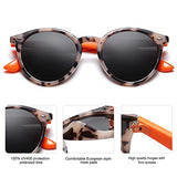▶ Anteojos de sol polarizadas redondas retro para mujeres y hombres, clásicas clásico Sunnies SJ2069, Beige Tortoise/Gris, Mediano