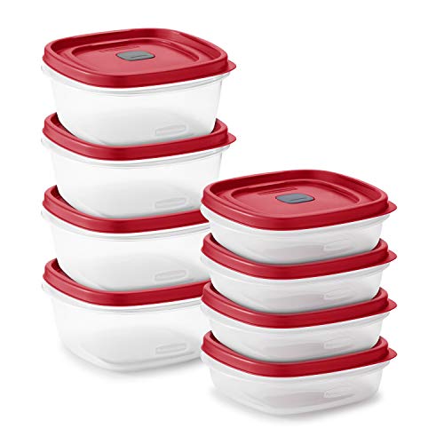 Rubbermaid 16 recipientes de almacenamiento de alimentos con tapas y rejillas de ventilación de vapor, aptos para microondas y lavaplatos, color rojo